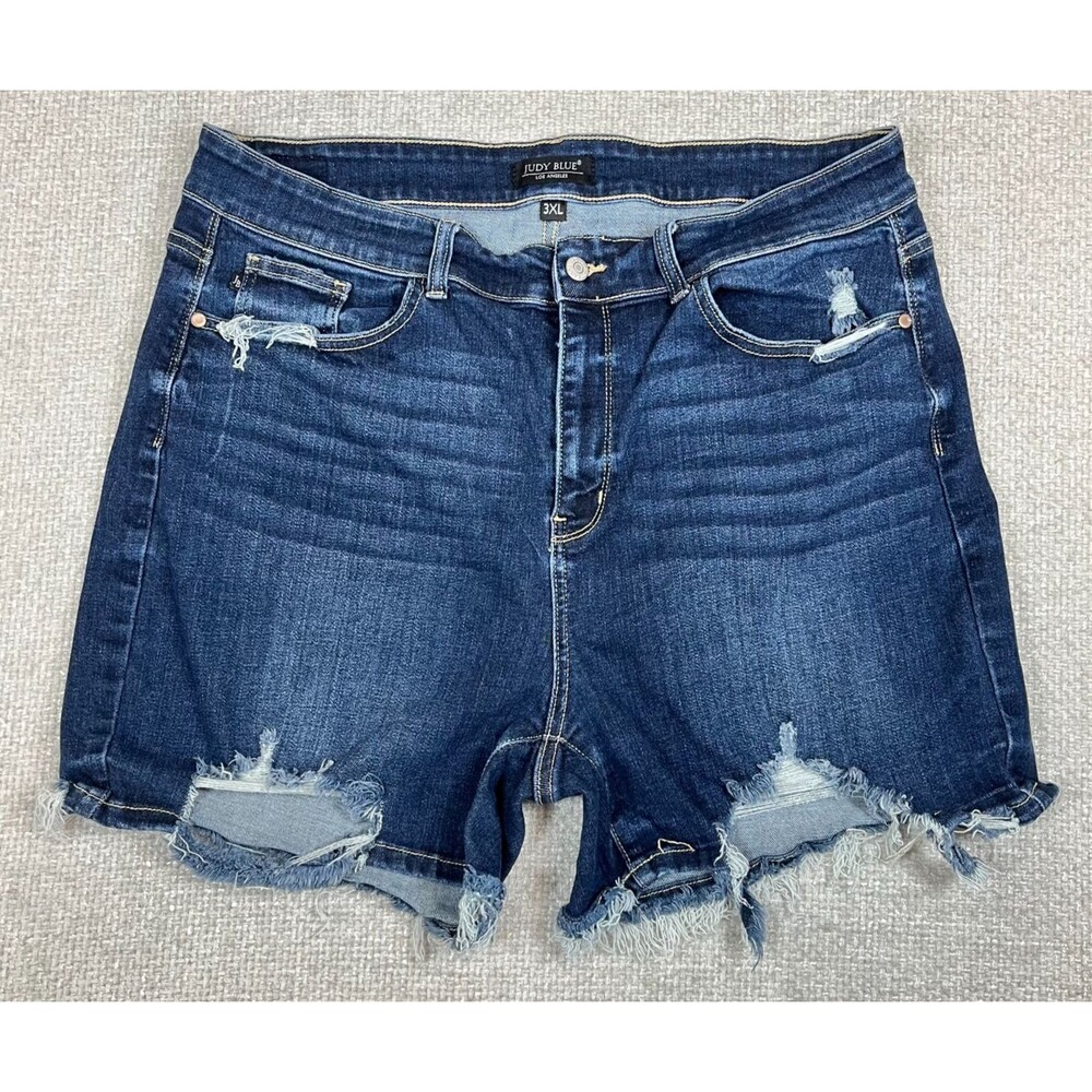 Judy Blue Denim Shorts Women's 3XL Blue Stretch Distressed High Rise JB15254
